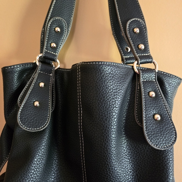 B. Lush Black Shoulder Bag With Rivet Accents - Picture 7 of 9
